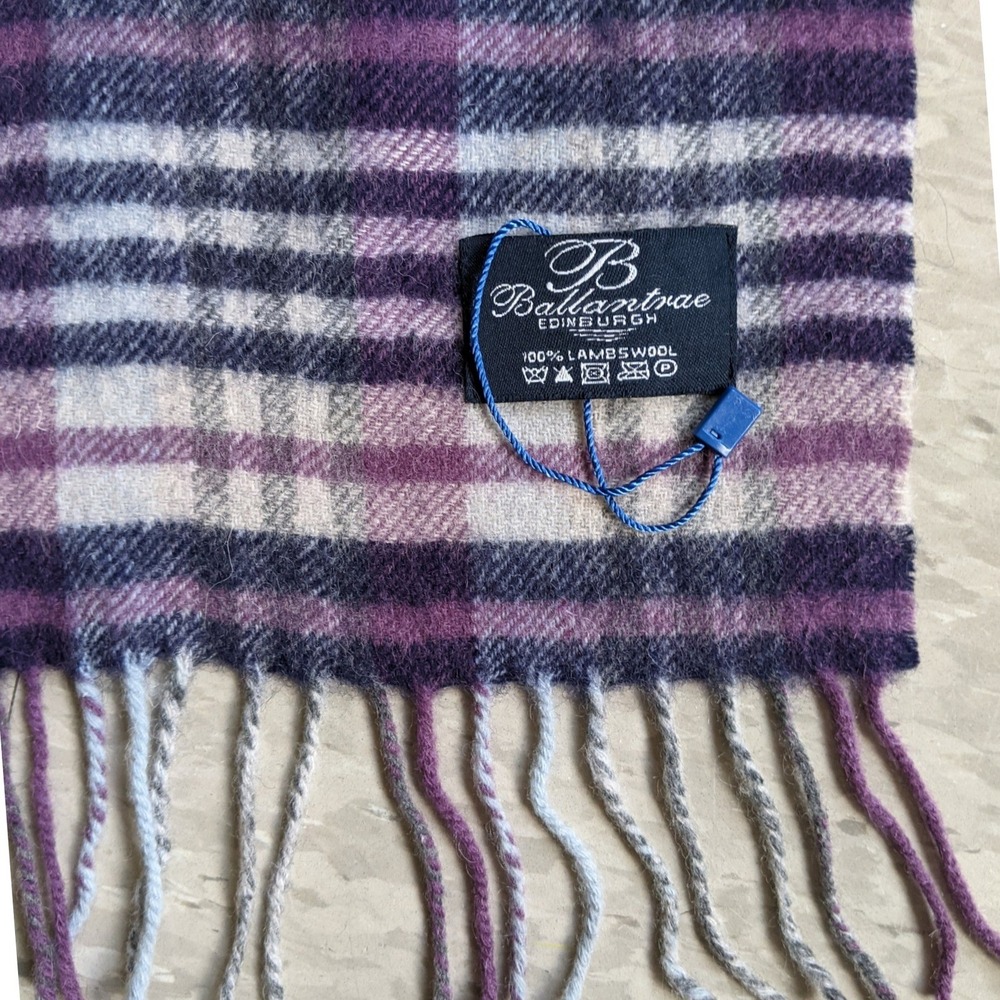 Ballantrae Edinburgh Purple Plaid 100% Lambswool Fringe Scarf Made in Scotland - Picture 4 of 6